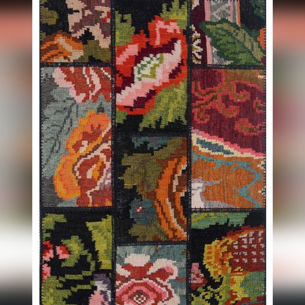 ❤️Kilim one of a kind Handmade Rose Motif Rug